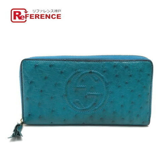 Gucci Soho Zip Long Wallet Tassel Ostrich Leather Blue - Picture 1 of 9